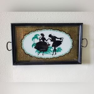 Vintage Silhouette Serving Tray • Hollywood Regency Reverse Painted Glass